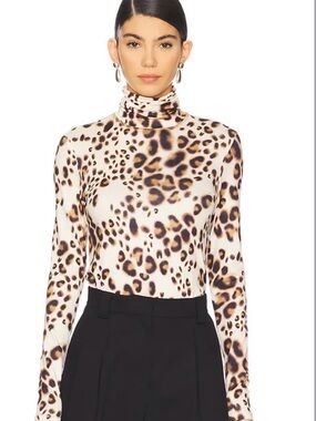 SIEDRES Mon Top in Leopard Print Turtleneck Long Sleeve - size XS